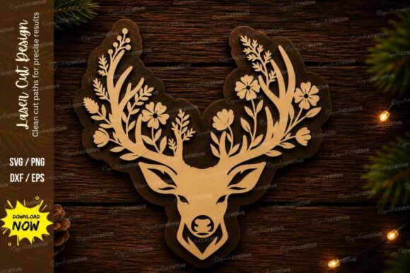 Botanical Deer Head Laser Cut SVG Design