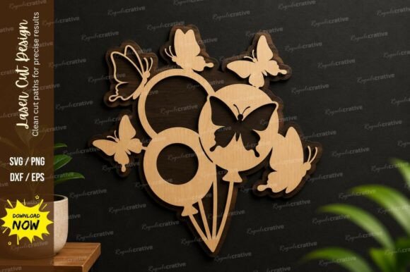 Butterfly Balloon Laser Cut SVG Design