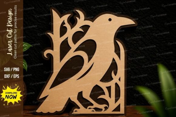 Decorative Raven Bird Laser Cut SVG