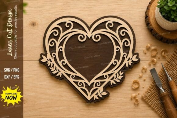 Elegant Heart Floral Frame SVG