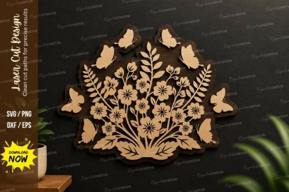 Floral Butterfly Bouquet Laser Cut SVG