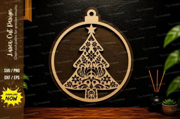 Floral Christmas Tree Ornament Laser Cut