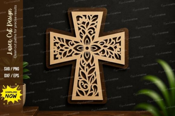 Floral Cross Ornament Laser Cut SVG