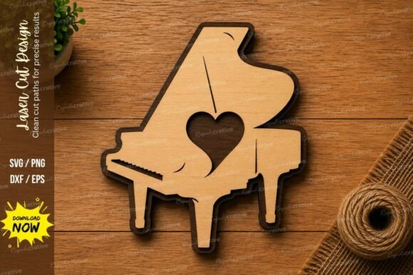 Grand Piano Heart SVG: A Romantic Music Design for Laser Cutting