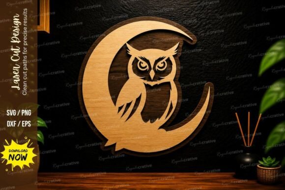Moon Owl Laser Cut SVG: Night Wall Art