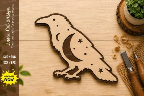 Mystic Raven Bird Laser Cut SVG Design