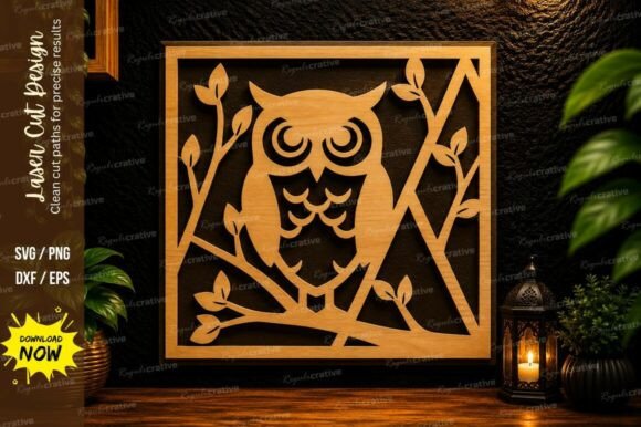 Owl Branch Frame Laser Cut SVG Design