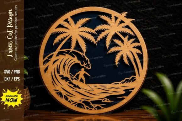 Tropical Wave Scene Laser Cut SVG Design